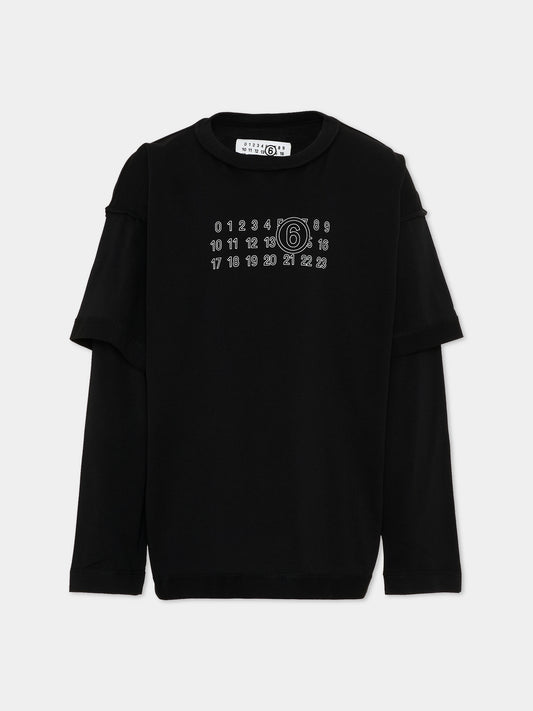 T-Shirt nera per bambini con logo,Mm6 Maison Margiela,M61132 MM04I M6900