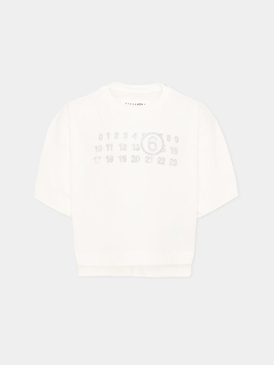 T-Shirt avorio per bambina con logo,Mm6 Maison Margiela,M61134 MM04I M6102