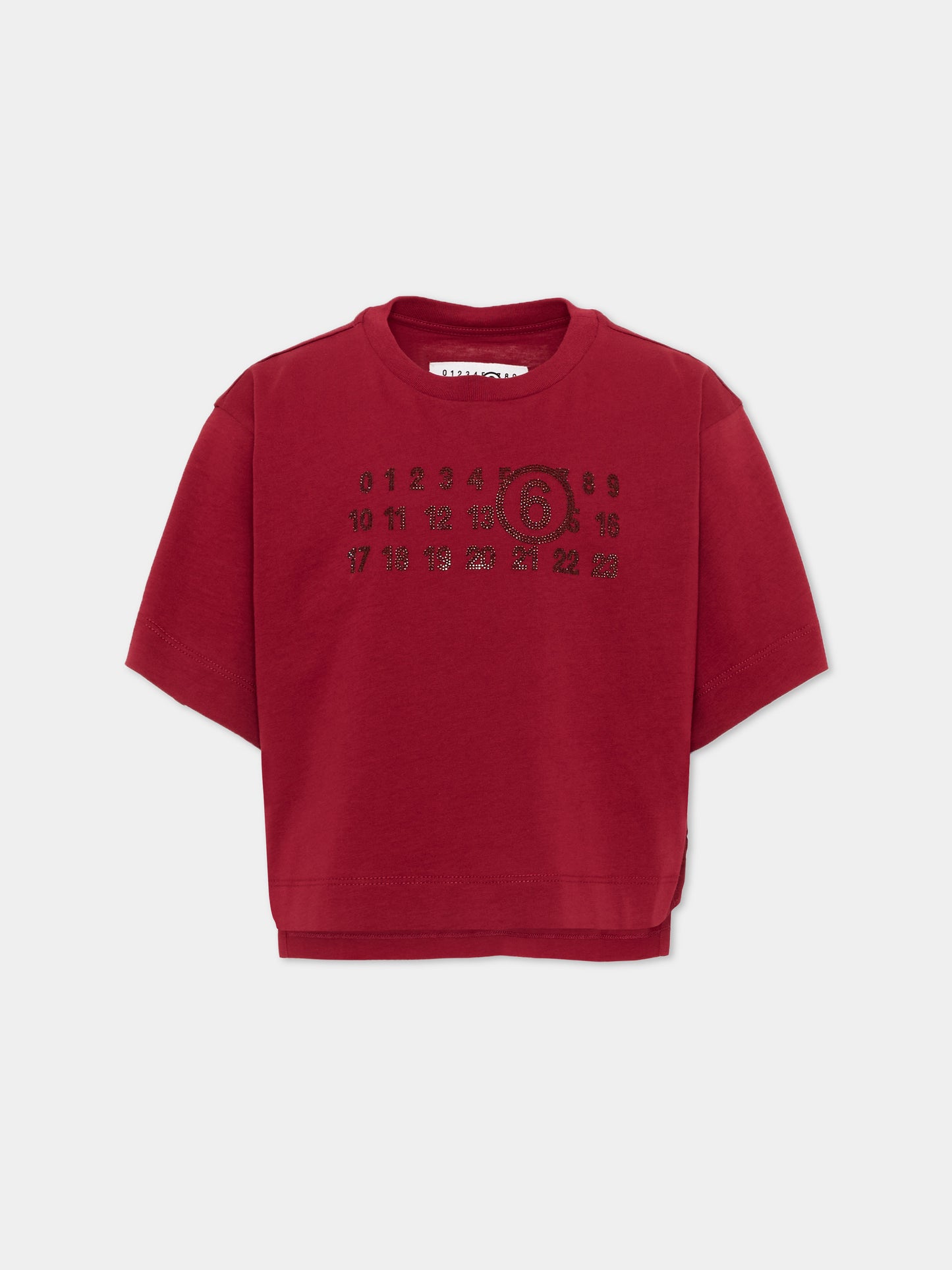 T-Shirt bordeaux per bambina con logo,Mm6 Maison Margiela,M61134 MM04I M6403