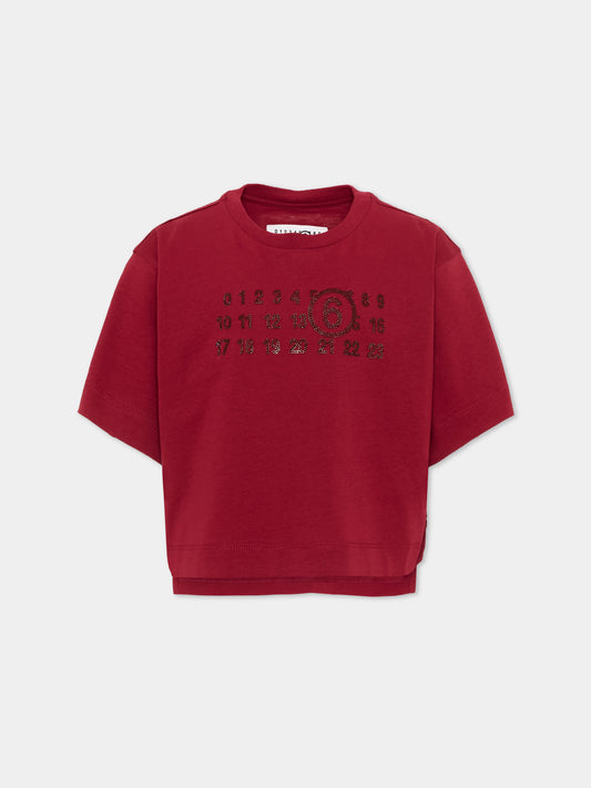 T-Shirt bordeaux per bambina con logo,Mm6 Maison Margiela,M61134 MM04I M6403