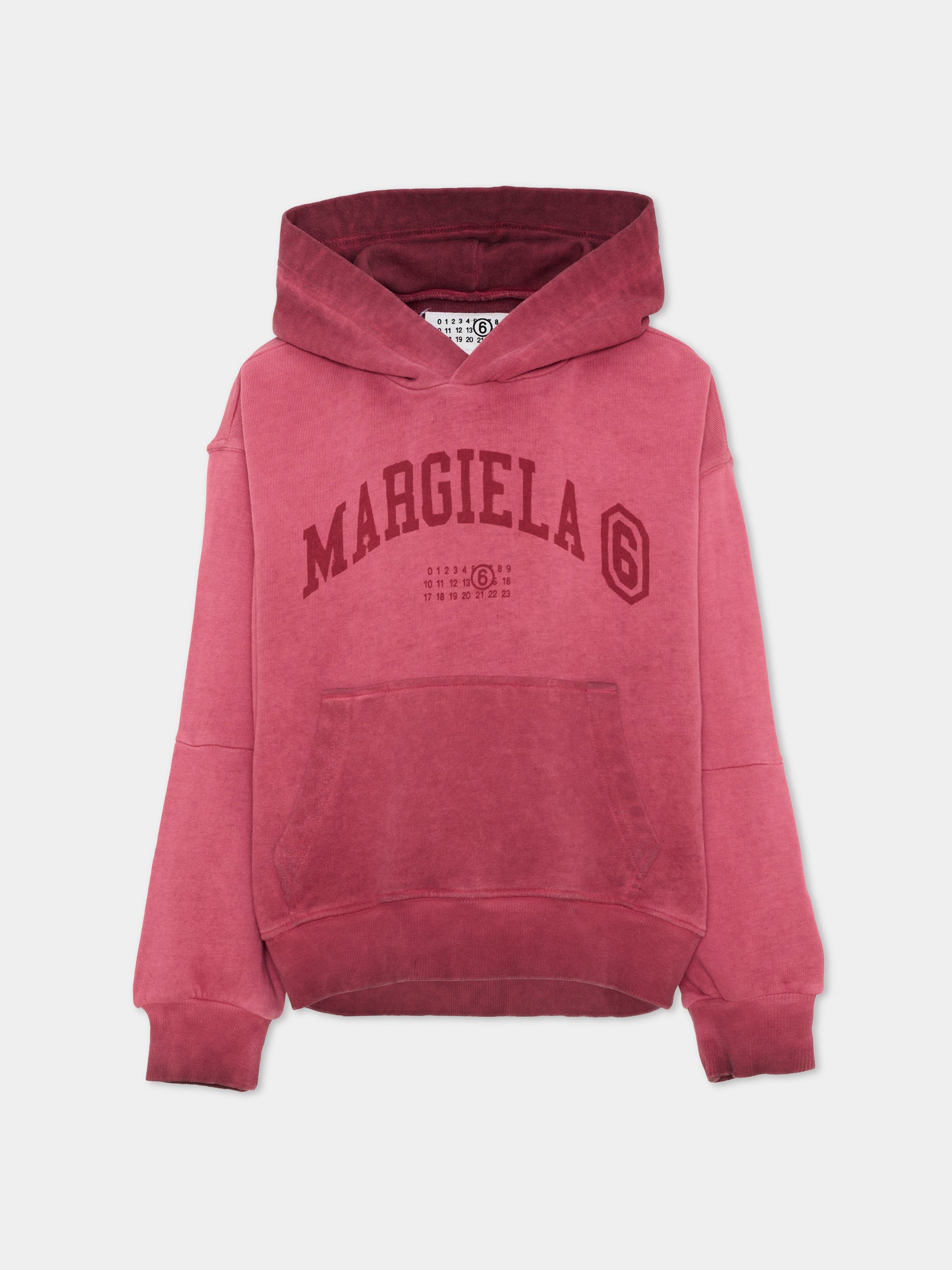 Felpa con cappuccio bordeaux con stampa per bambini,Mm6 Maison Margiela,M61135 MM08P M6403
