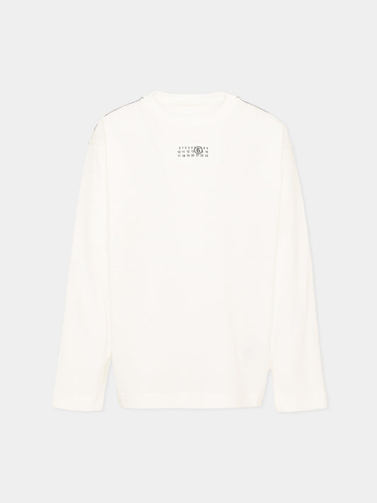T-Shirt a manica lunga avorio per bambini con logo,Mm6 Maison Margiela,M61164 MM04I M6102