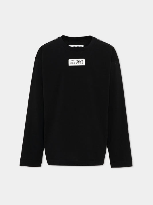 T-Shirt nera per bambini con logo,Mm6 Maison Margiela,M61164-MM04I-M6900