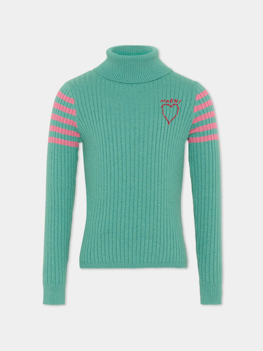 Dolcevita verde per bambina con righe,Marni Kids,M01866 M00XF 0M545