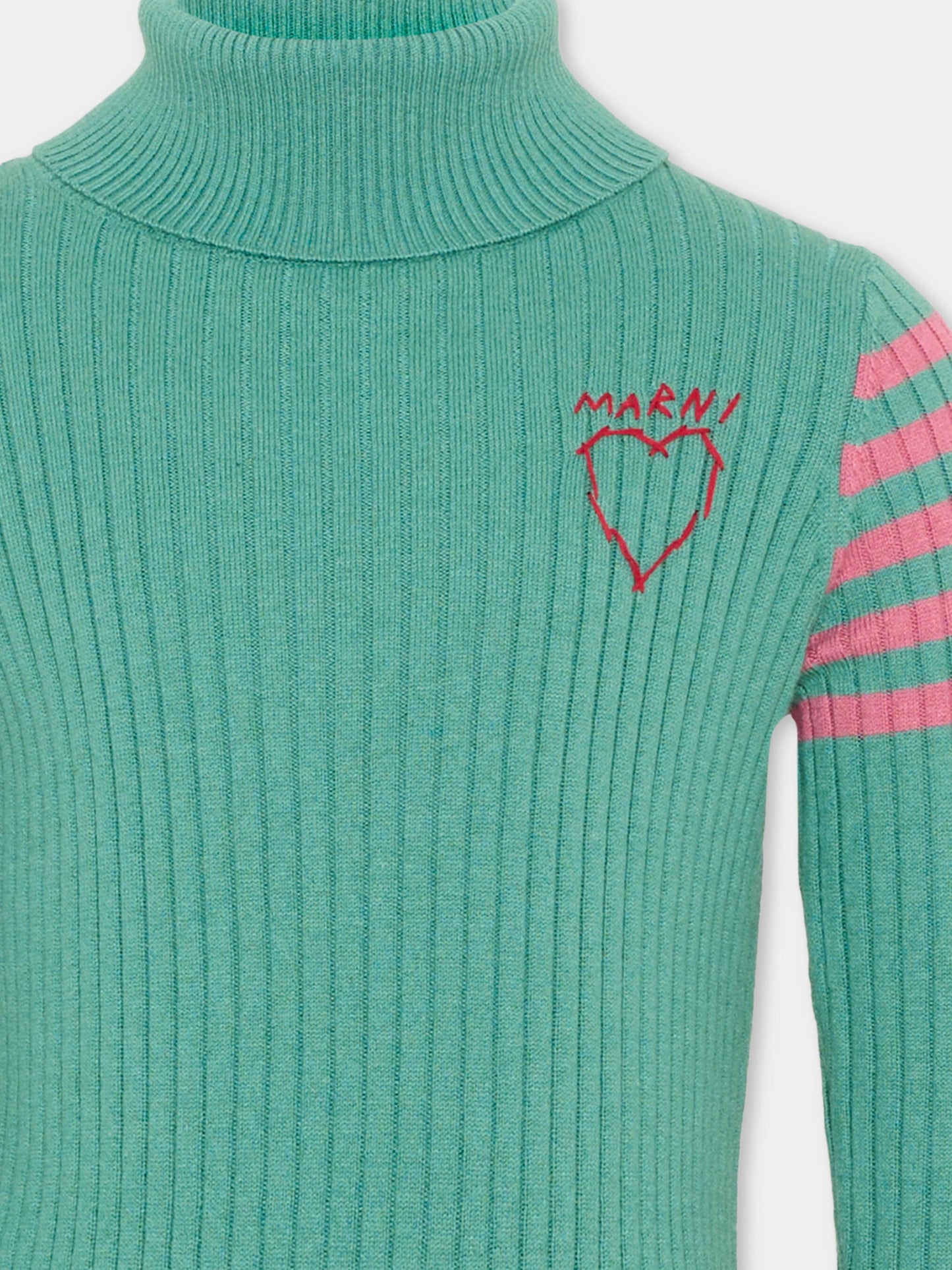 Dolcevita verde per bambina con righe,Marni Kids,M01866 M00XF 0M545