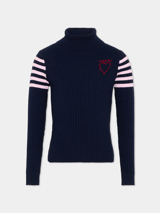 Dolcevita blu per bambina con righe,Marni Kids,M01866 M00XF 0M862