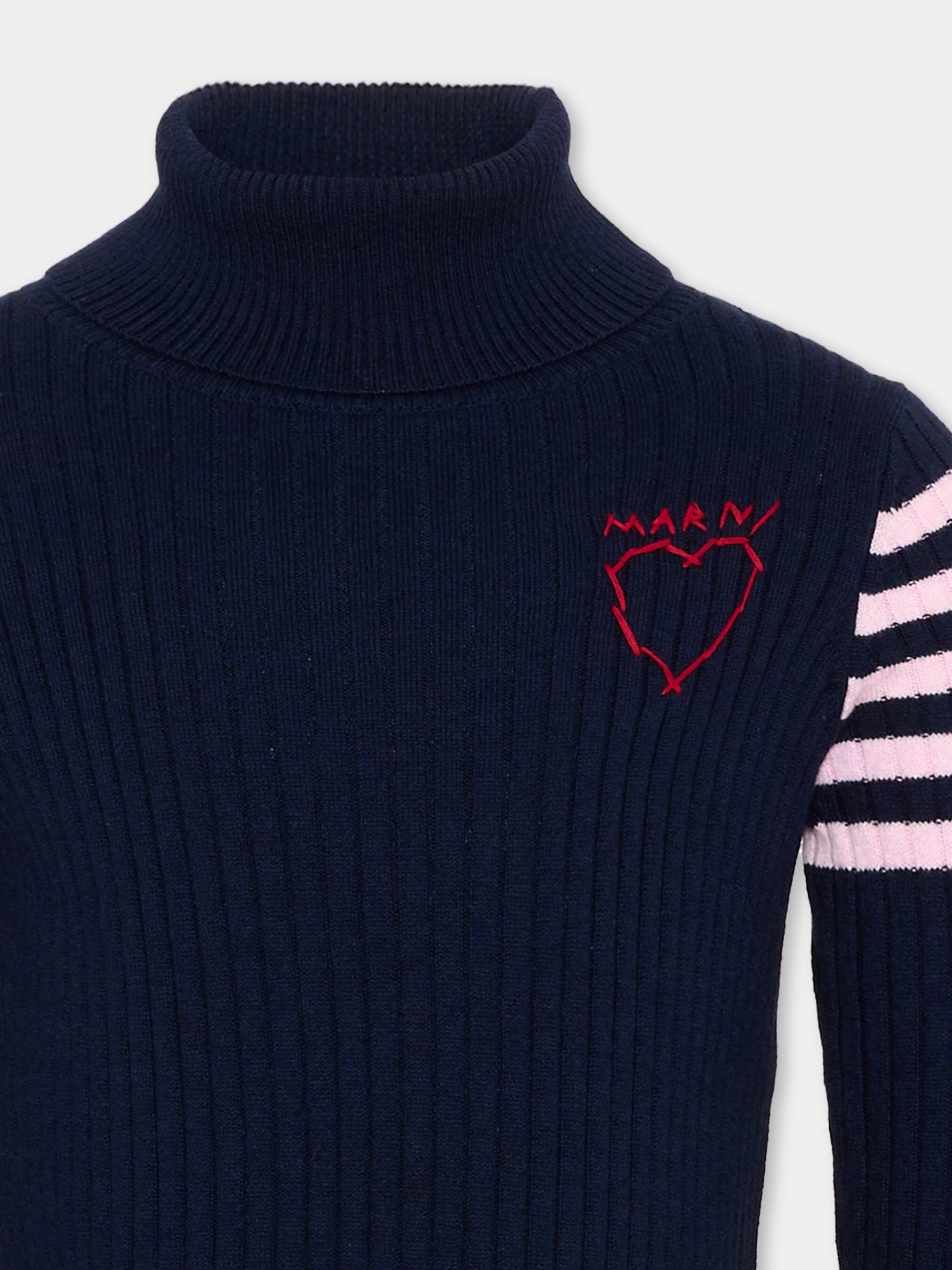 Dolcevita blu per bambina con righe,Marni Kids,M01866 M00XF 0M862