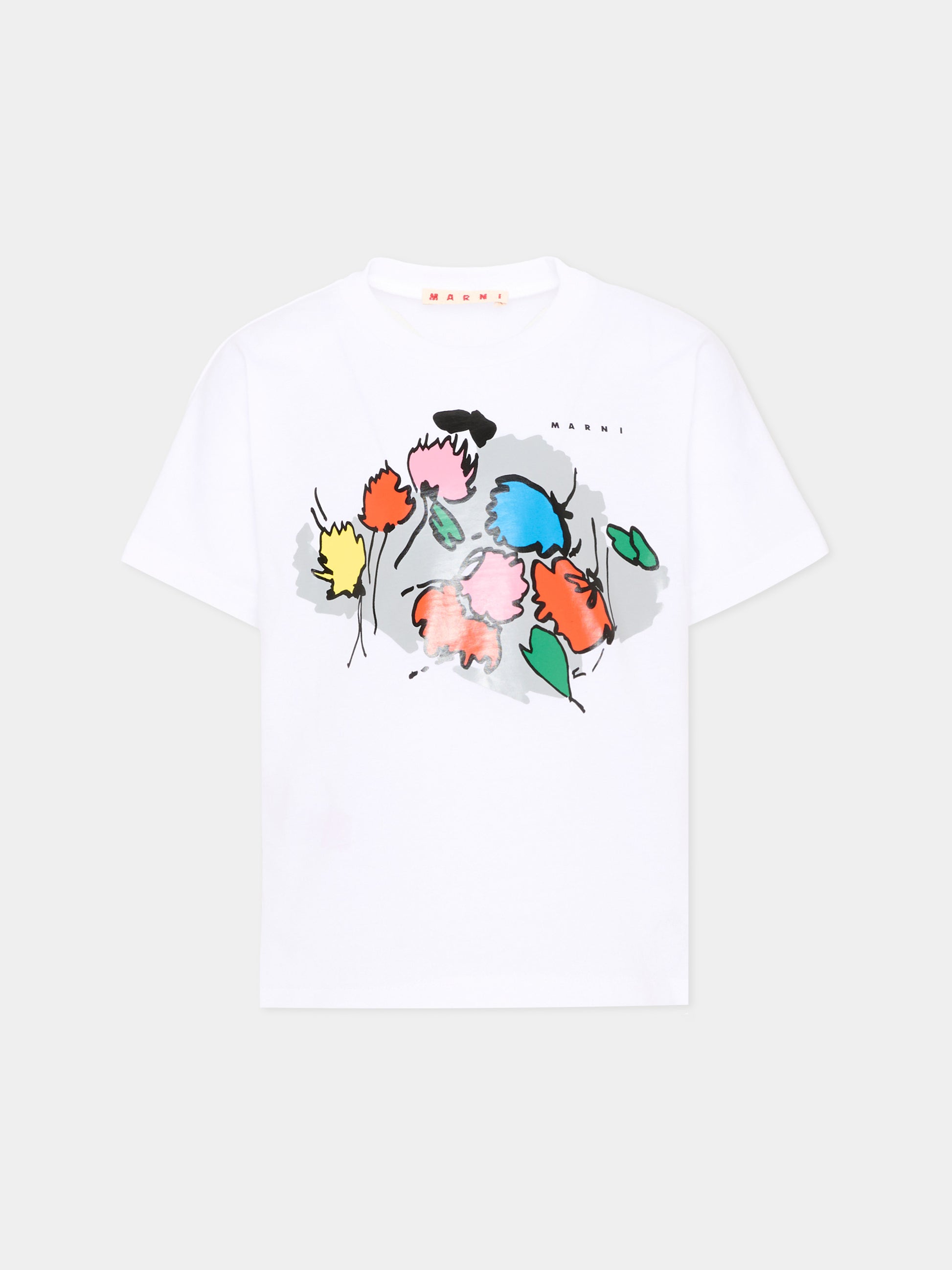T-shirt bianca per bambina con fiori,Marni Kids,M01896 M00L9 0M100
