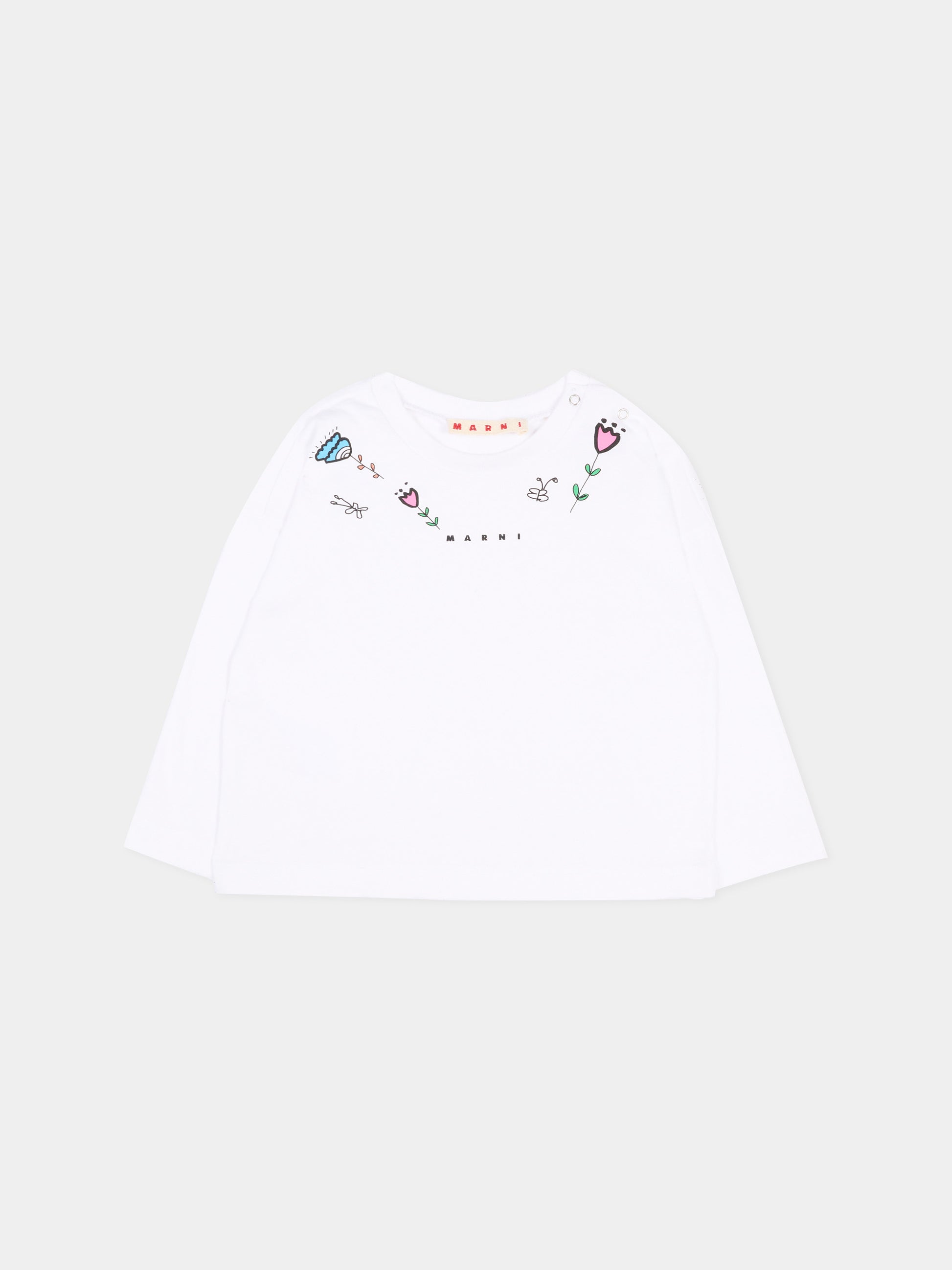 T-Shirt bianca per neonata con fiori,Marni Kids,M01899 M00SG 0M100