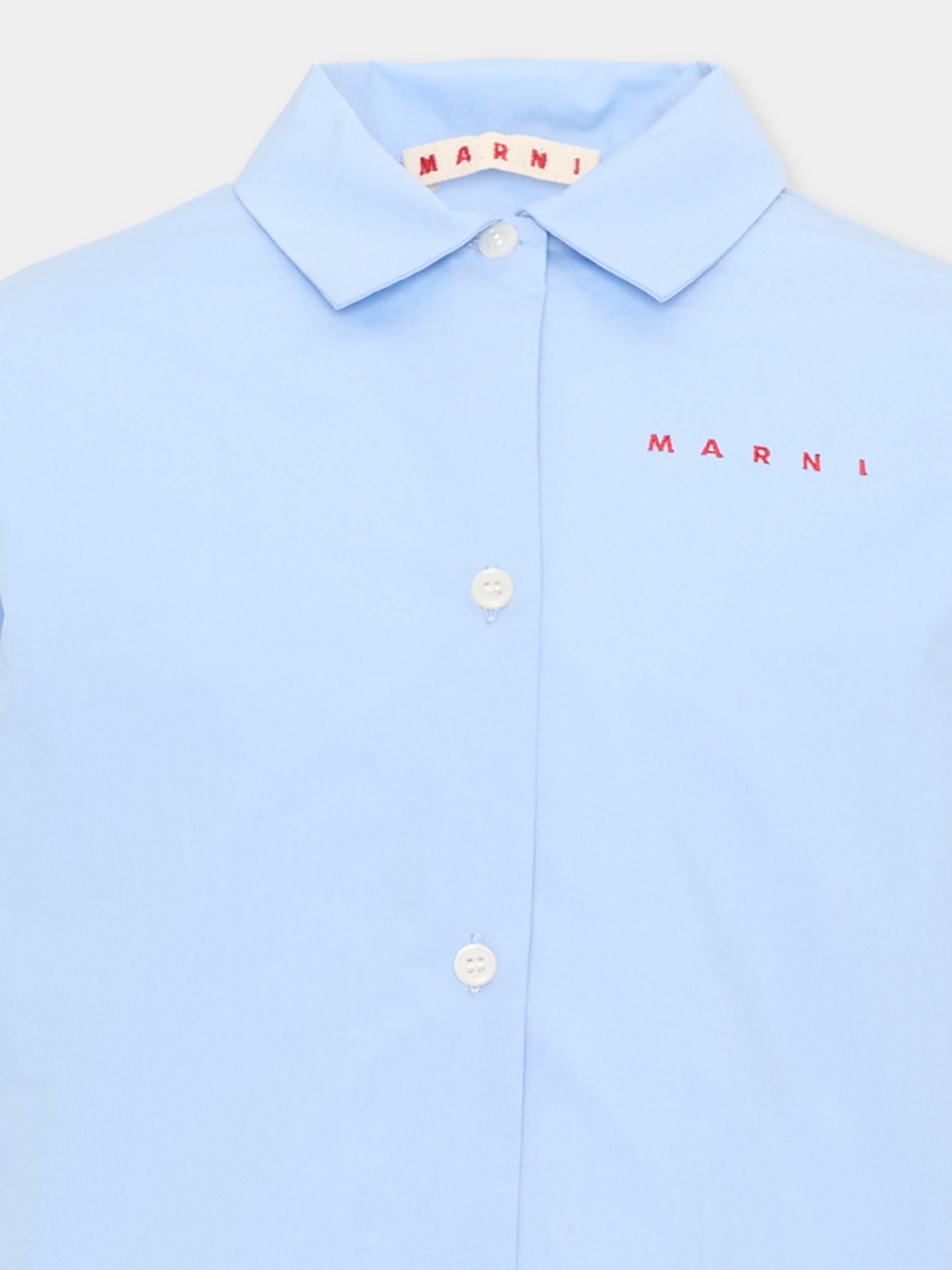 Camicia a manica lunga azzurra con ruches per bambina,Marni Kids,M01948 M00UW 0M863