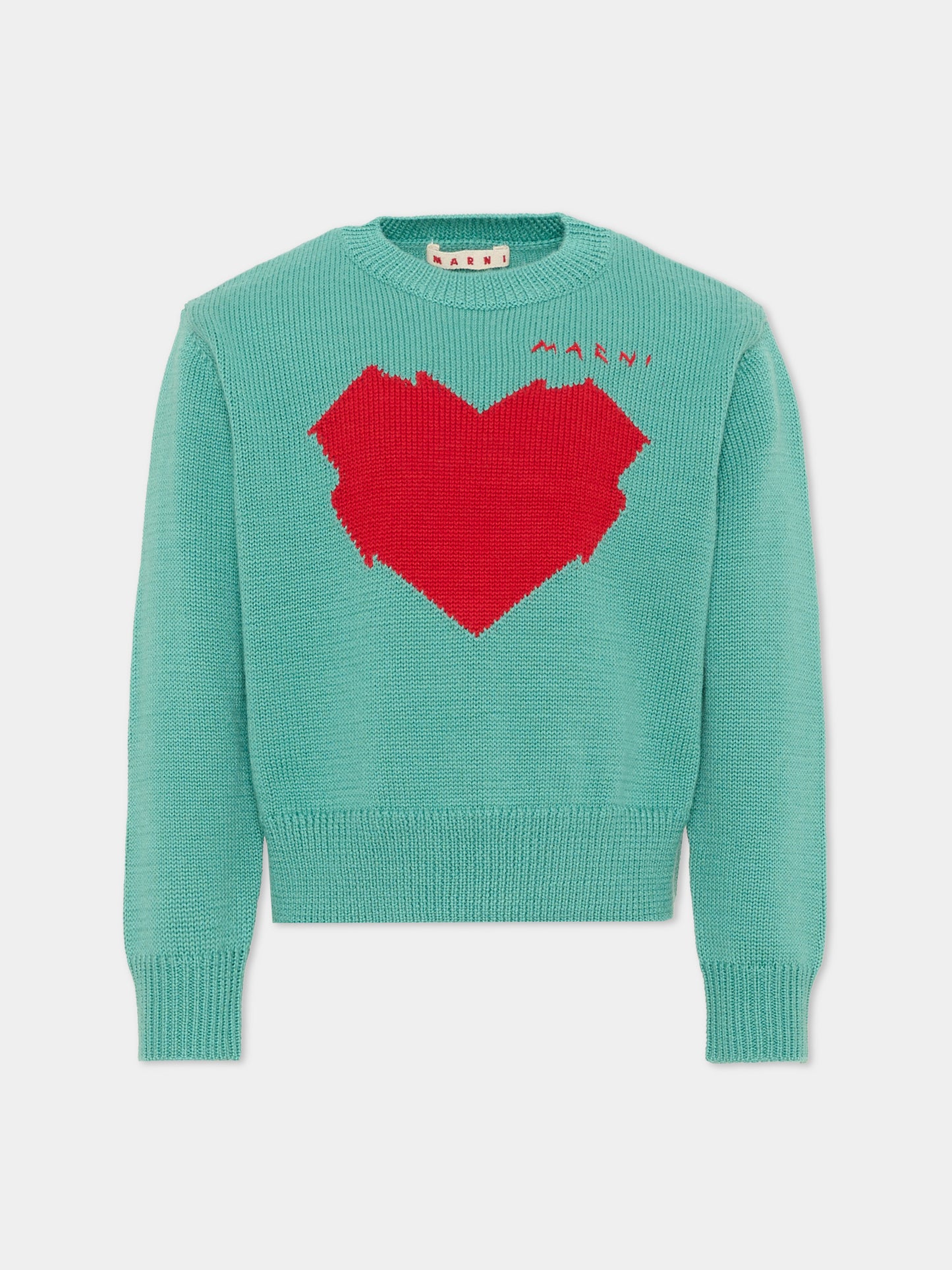 Maglione verde per bambina con cuore,Marni Kids,M02017 M00XT 0M545