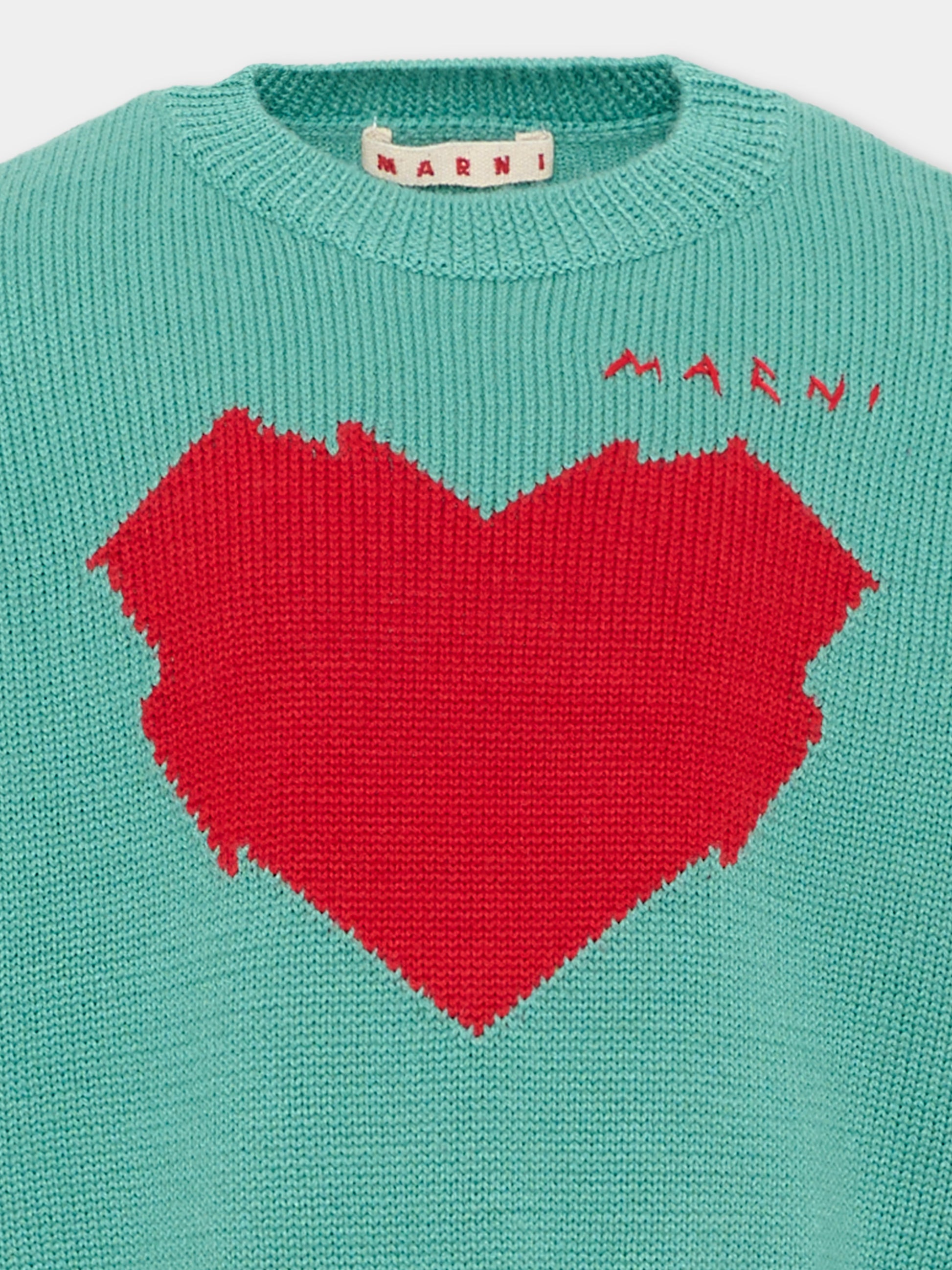Maglione verde per bambina con cuore,Marni Kids,M02017 M00XT 0M545
