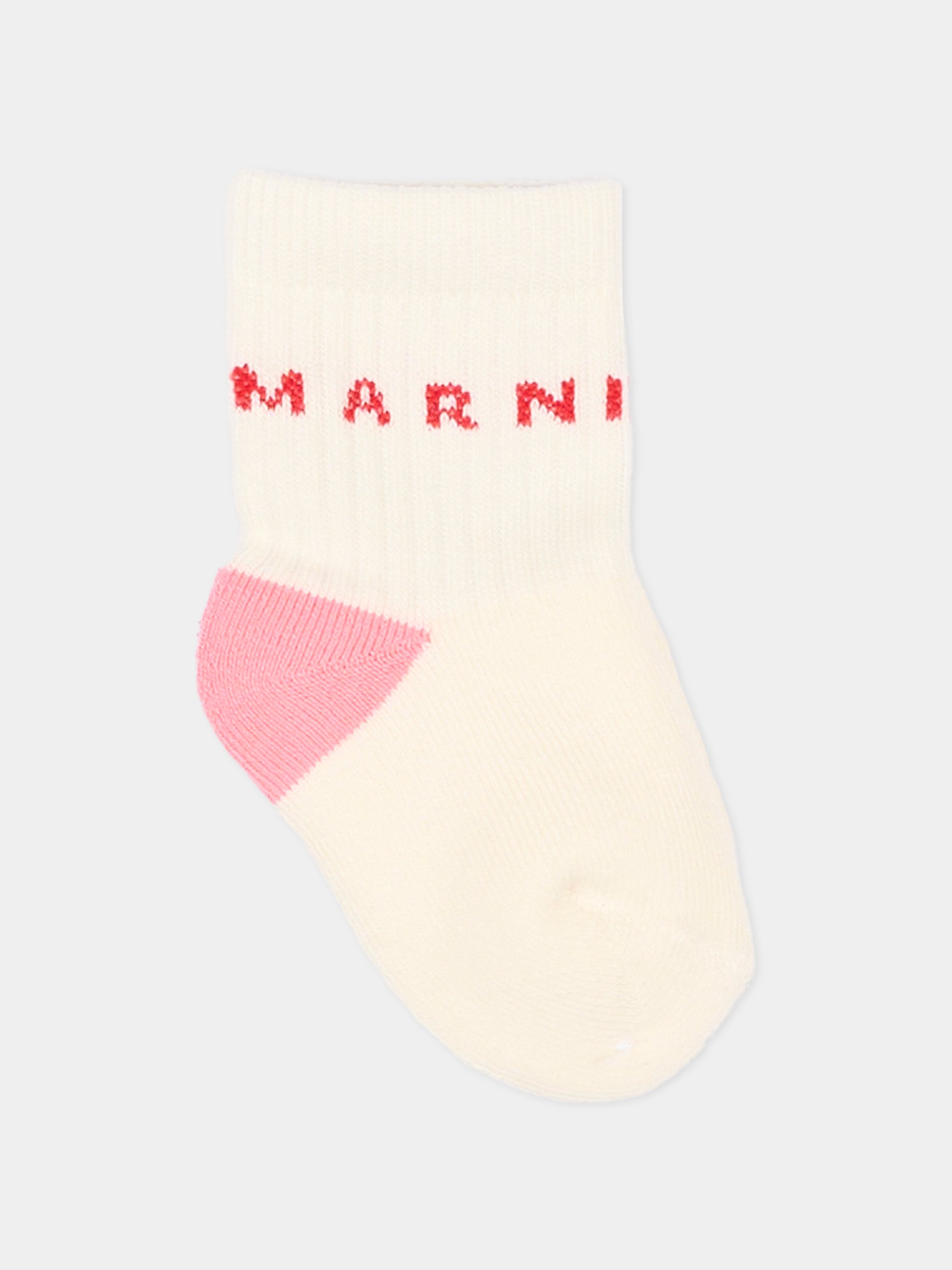 Calzino avorio per neonata con logo,Marni Kids,M02038 M00U1 0M107