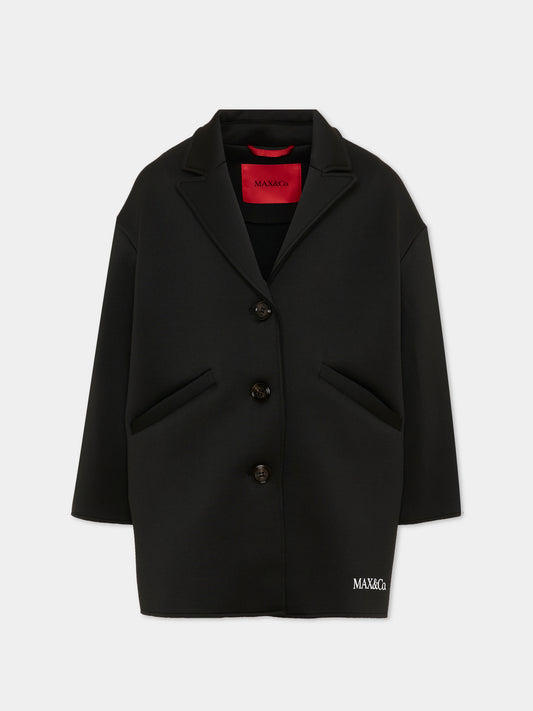Cappotto nero per bambina con logo,Max&co,MX0369 MX01U MX900