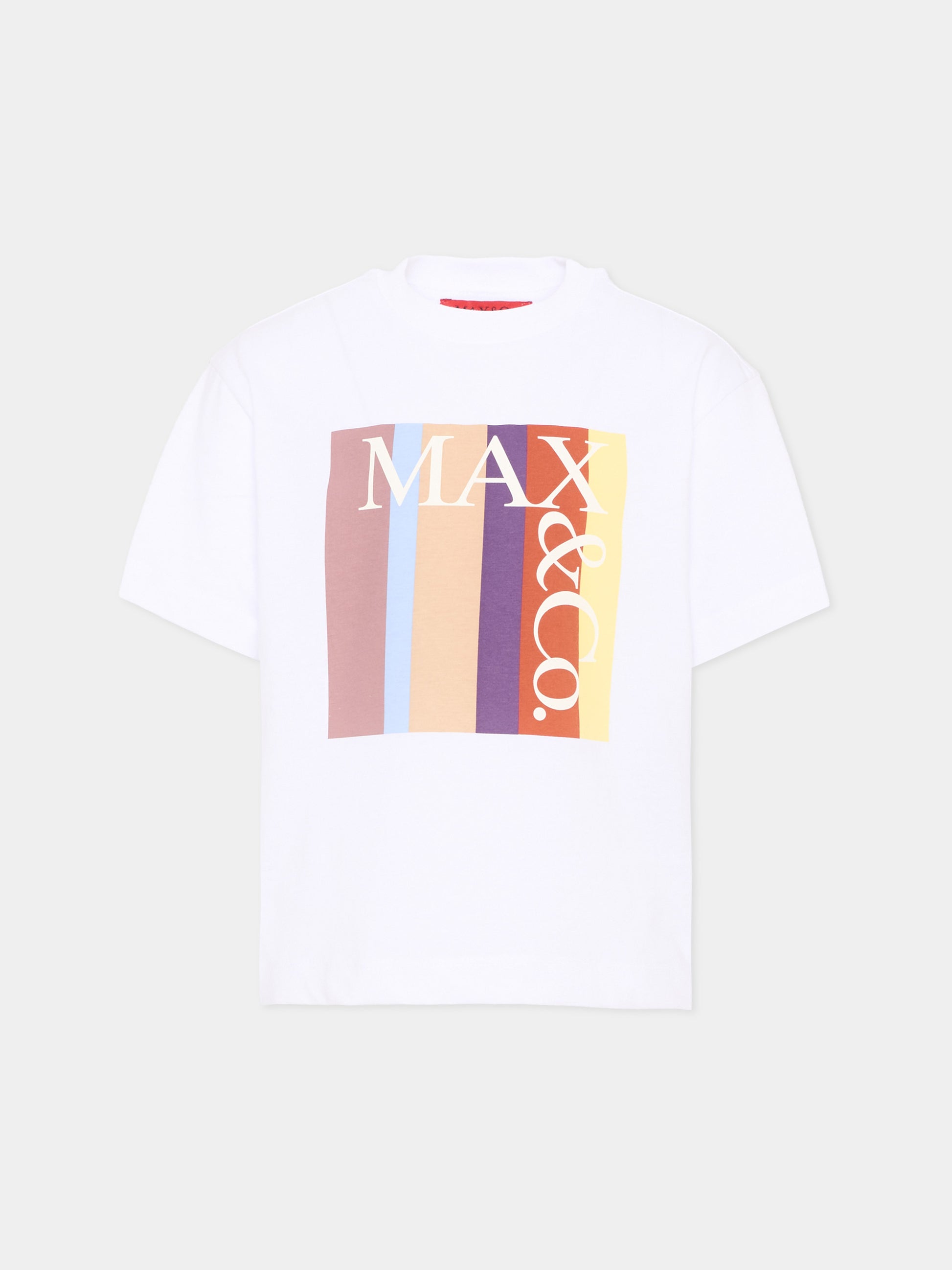 T-Shirt bianca per bambina con logo,Max&co,MX0390 MX02I MX100