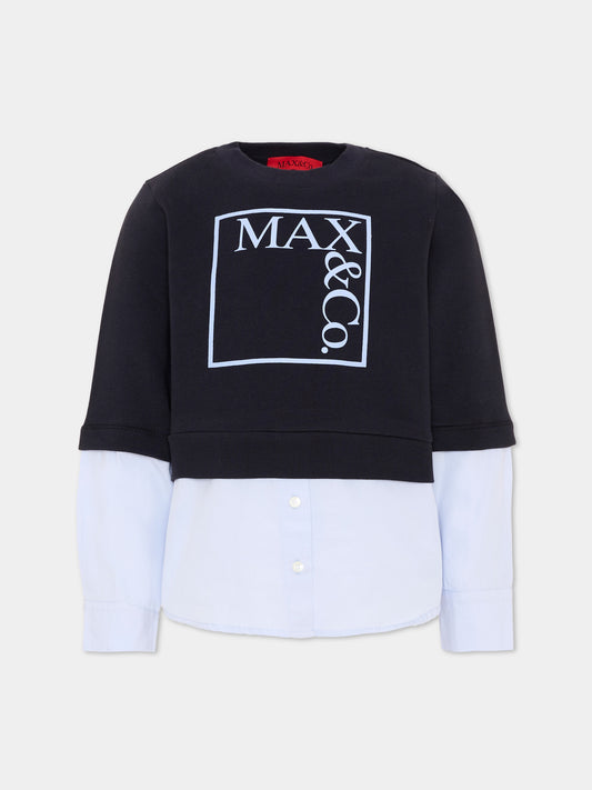 Felpa blu per bambina con logo,Max&co,MX0409 MX00Q MX854