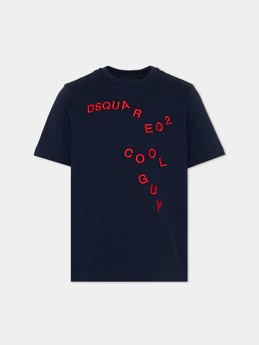 T-Shirt blu per bambino con logo,Dsquared2,DQ3402 D0AJ5 DQ864