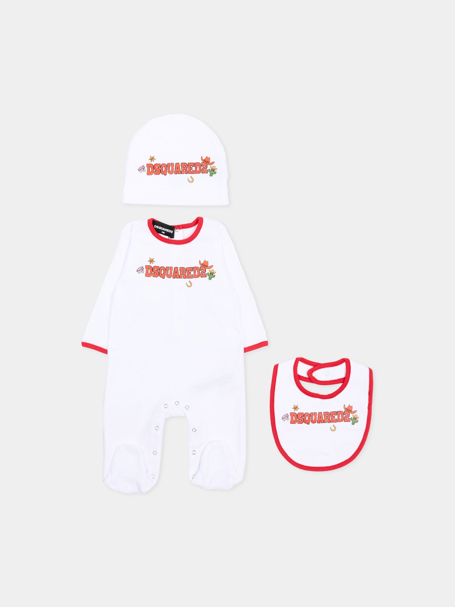Set tutine bianco per neonati con logo,Dsquared2,DQ3514 D0A8U DQ100