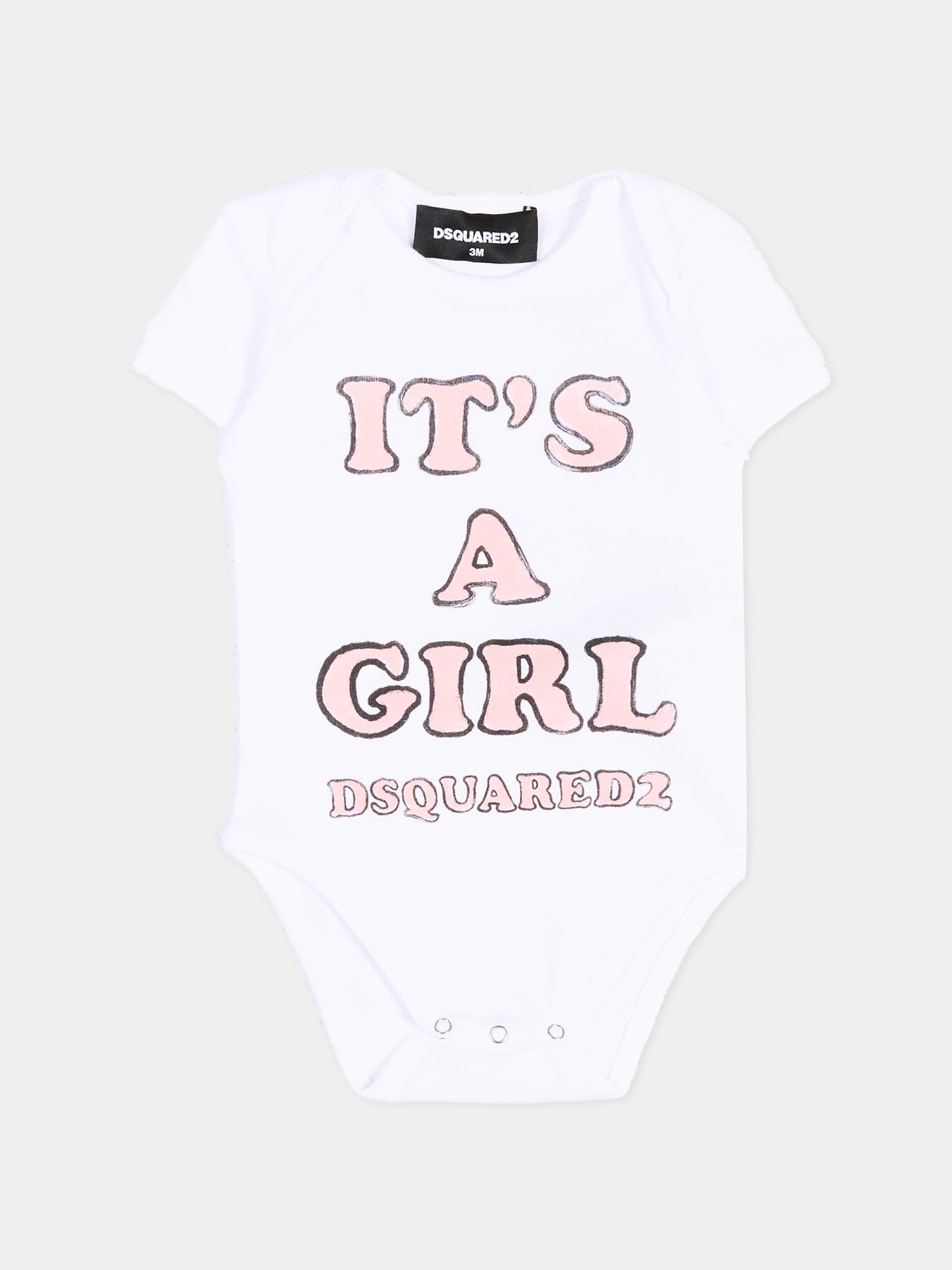 Body bianco per neonata con logo,Dsquared2,DQ3520 D0A8U DQ100