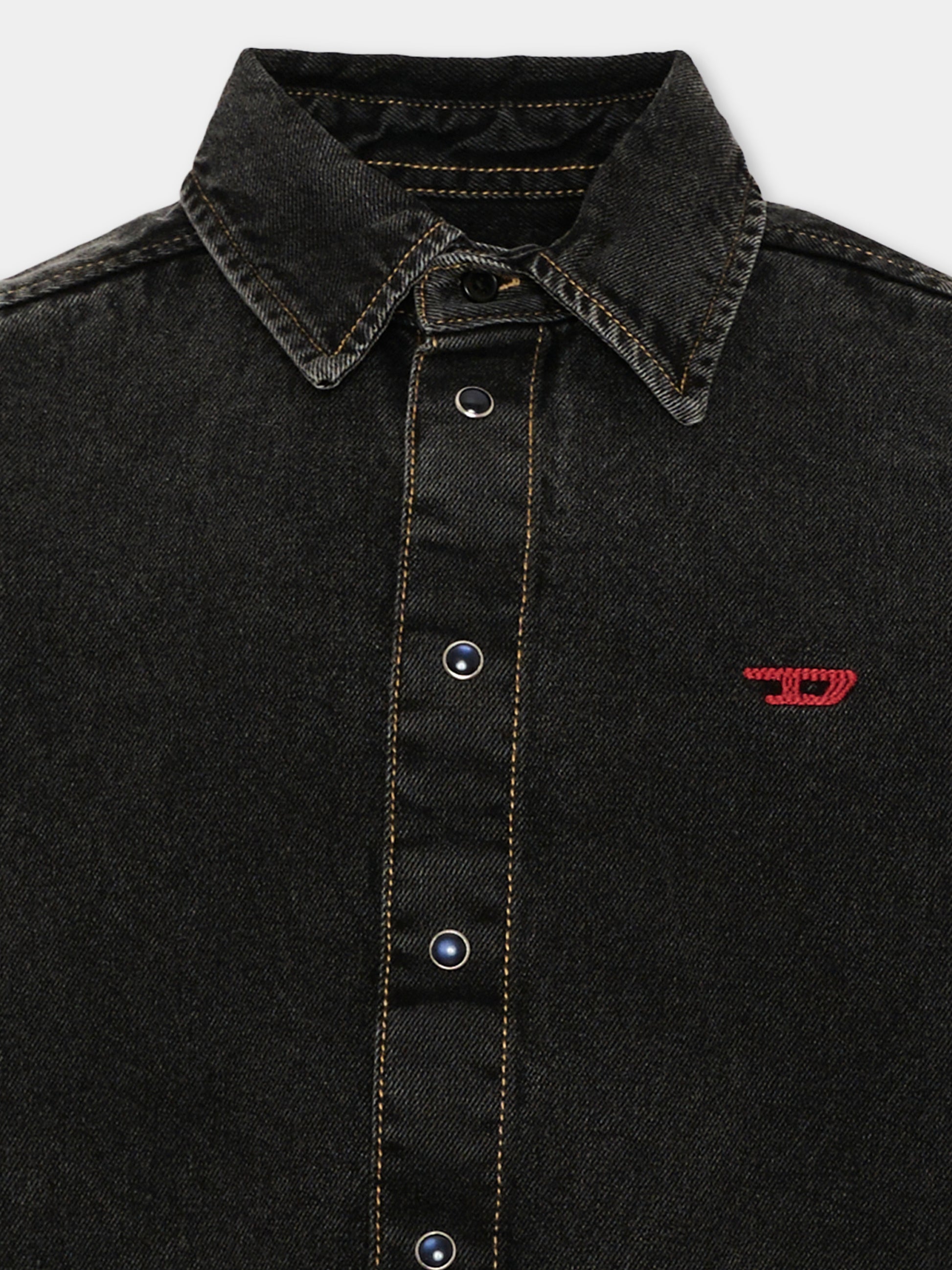 Camicia a manica lunga nera in denim per bambino,Diesel,J01330 KXBU6 K02