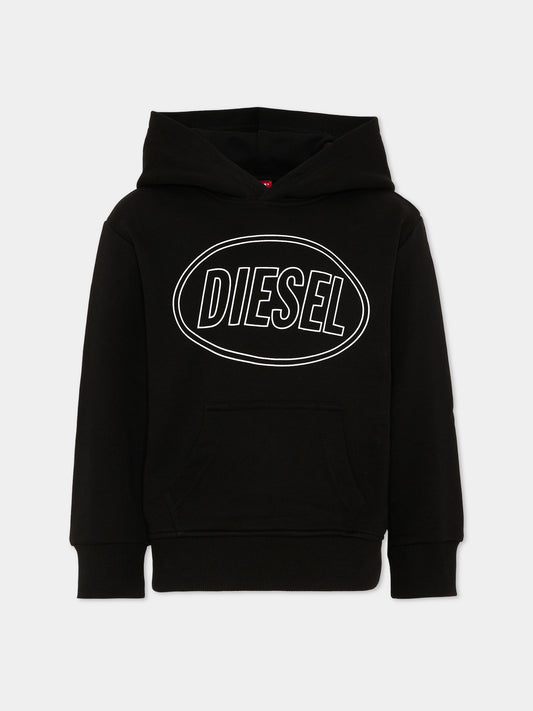 Felpa nera per bambini con logo,Diesel,J02612 0GEAD K900