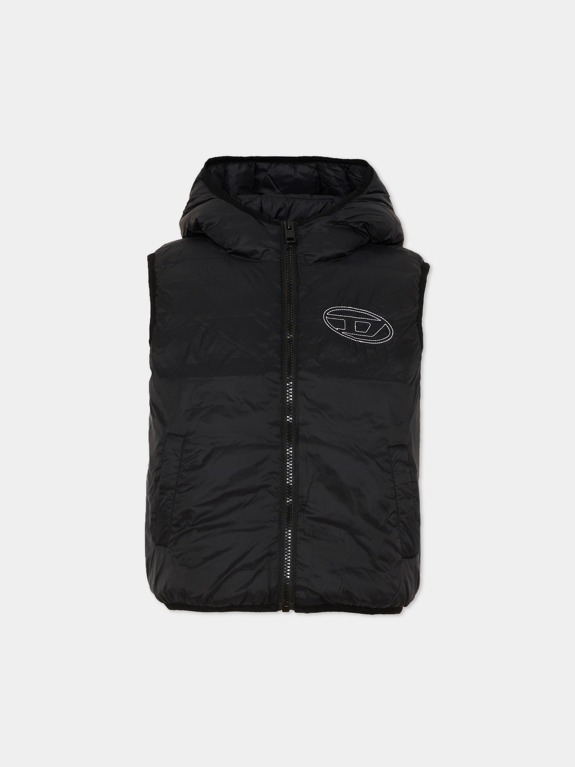 Gilet nero per bambini con logo,Diesel,J02883 KXBVE K900