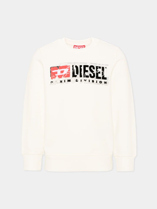 Felpa avorio per bambino con logo,Diesel,J02973 KYAVF K141