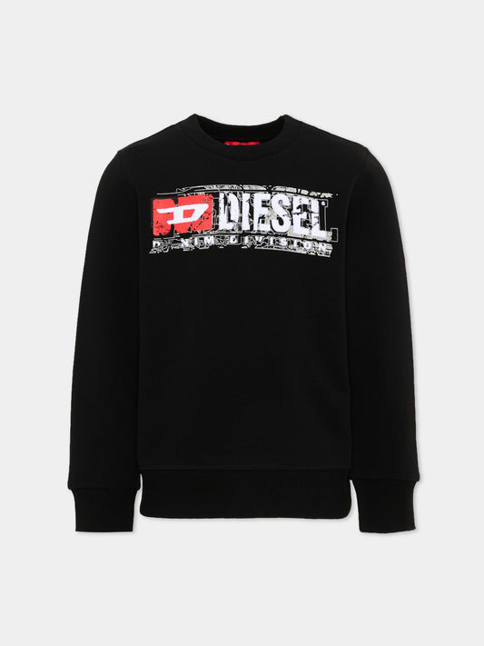 Felpa nera per bambino con  logo,Diesel,J02973 KYAVF K900