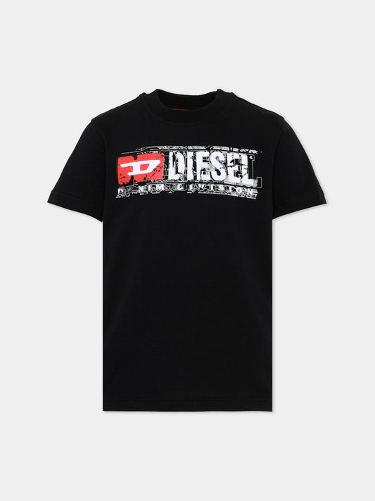 T-Shirt nera per bambino con logo,Diesel,J02976 00YI9 K900