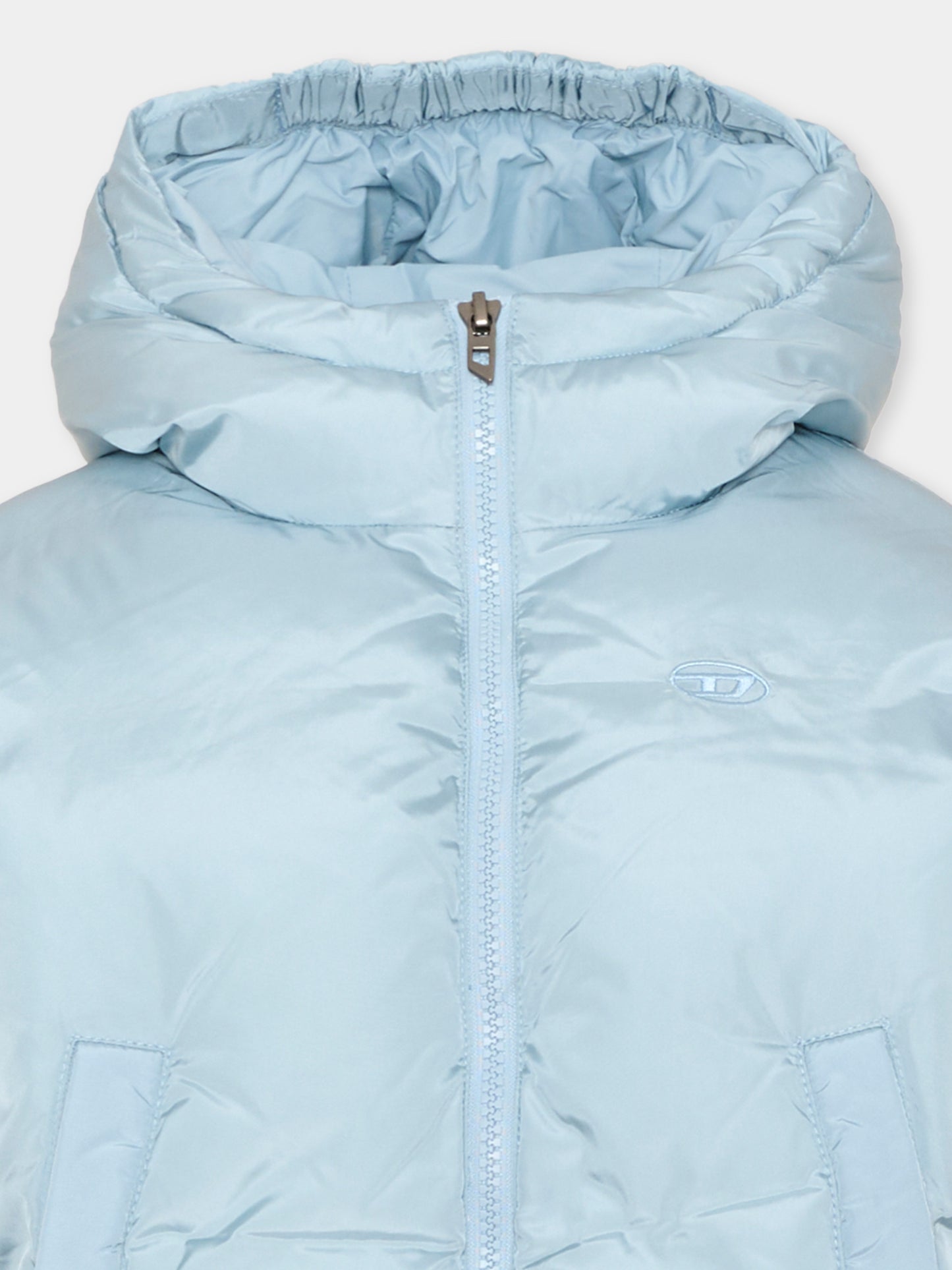 Piumino azzurro per bambina con cappuccio,Diesel,J03016 KXBVC K80U