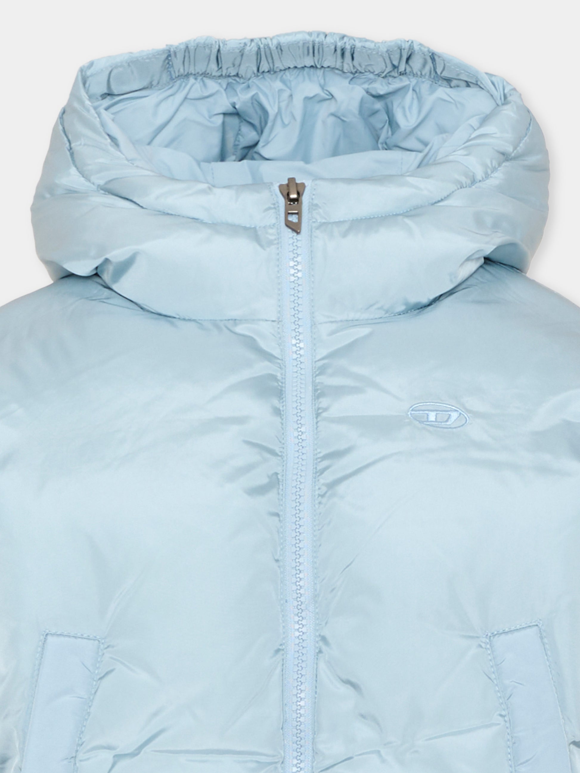 Piumino azzurro per bambina con cappuccio,Diesel,J03016 KXBVC K80U