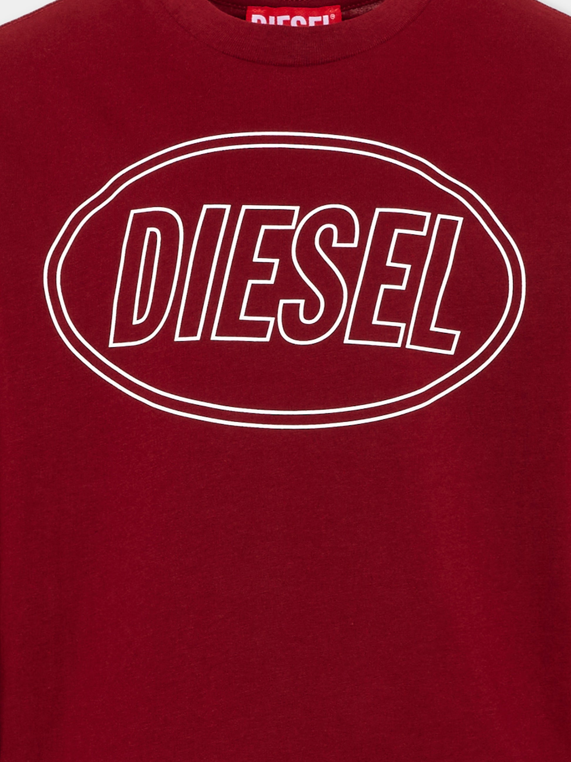 T-Shirt bordeaux per bambini con logo,Diesel,J03037 0GRAI K440