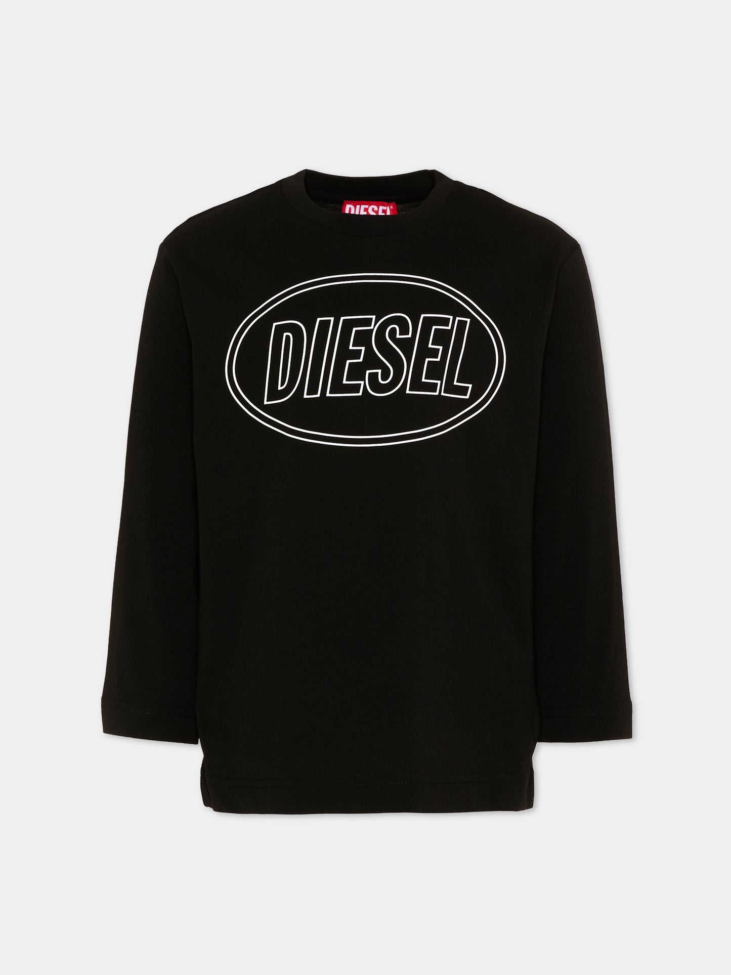 T-Shirt a manica lunga nera per bambini con logo,Diesel,J03037 0GRAI K900