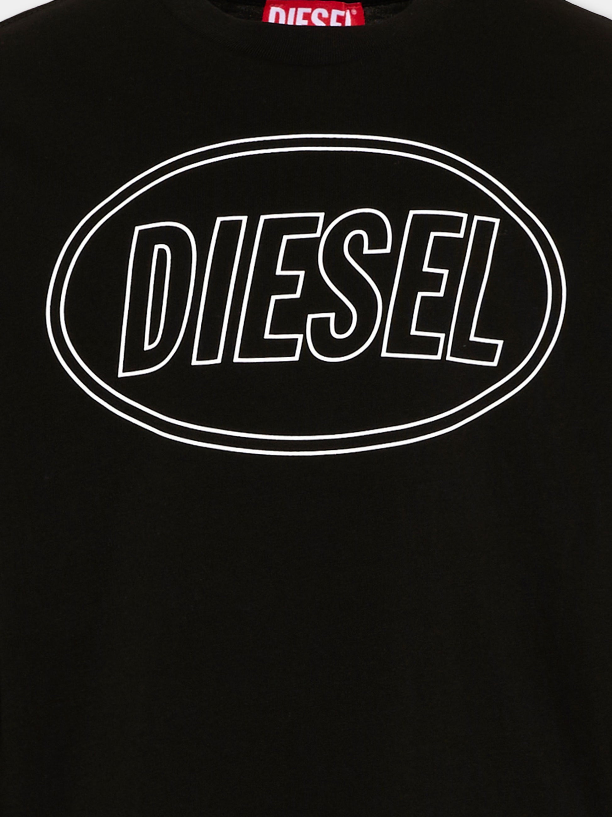 T-Shirt a manica lunga nera per bambini con logo,Diesel,J03037 0GRAI K900