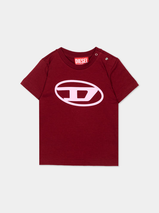 T-Shirt bordeaux per neonata con logo,Diesel,K00858 00YI9 K440