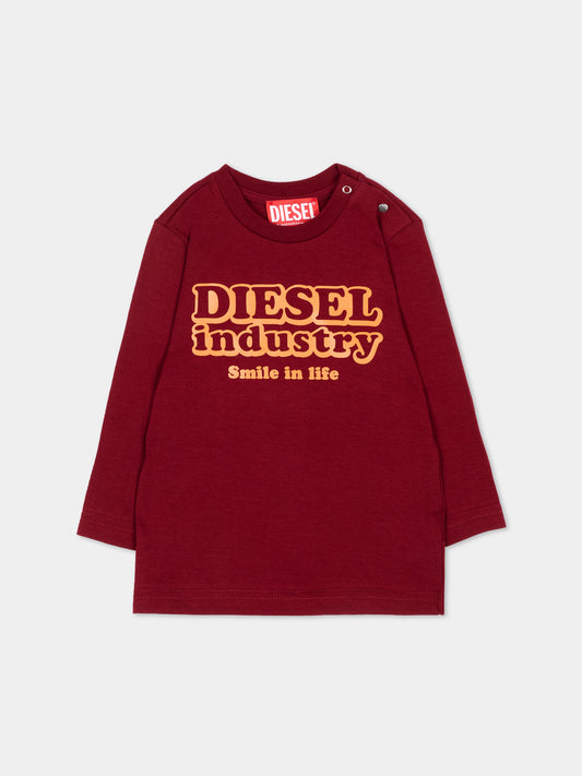 T-Shirt a manica lunga bordeaux per neonati con logo,Diesel,K00860 00YI9 K440