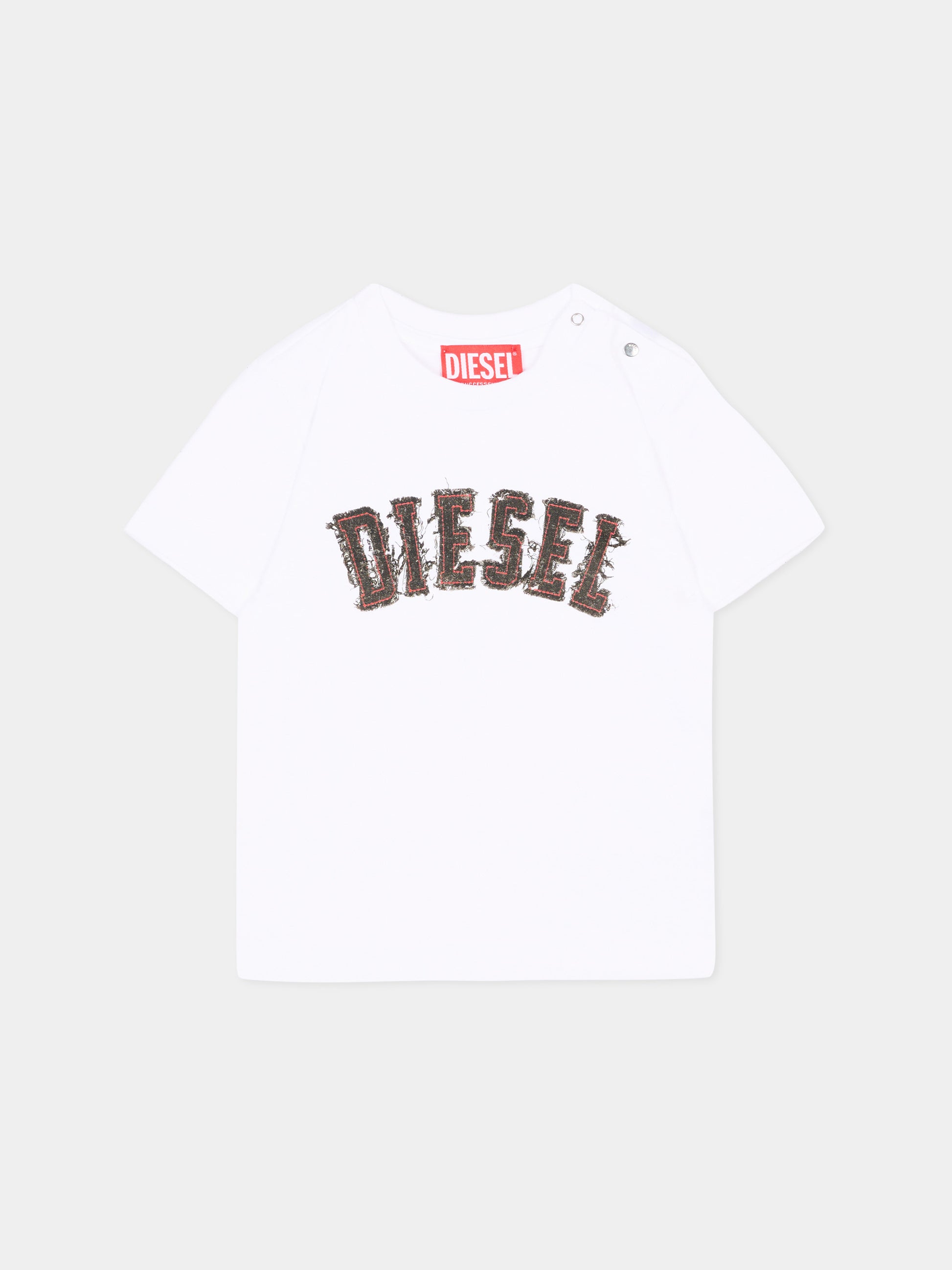 T-Shirt bianca per neonato con logo,Diesel,K00875 00YI9 K100