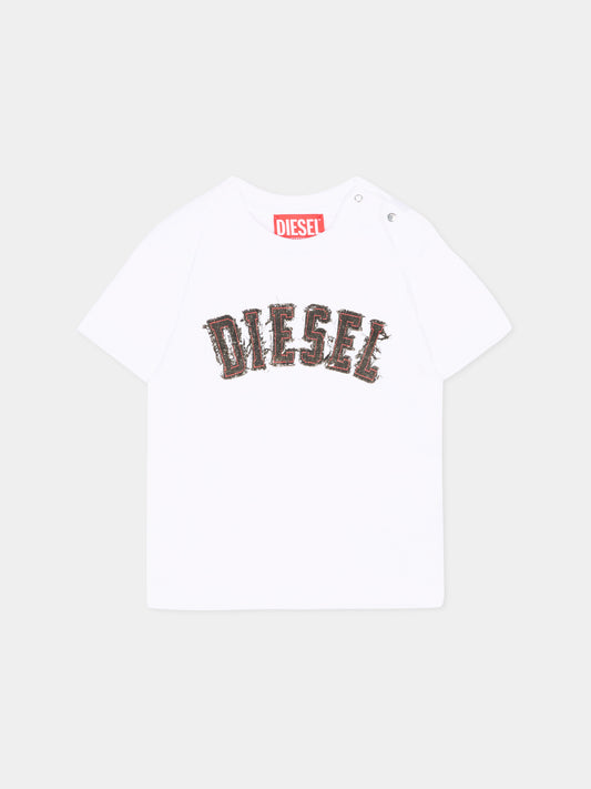 T-Shirt bianca per neonato con logo,Diesel,K00875 00YI9 K100