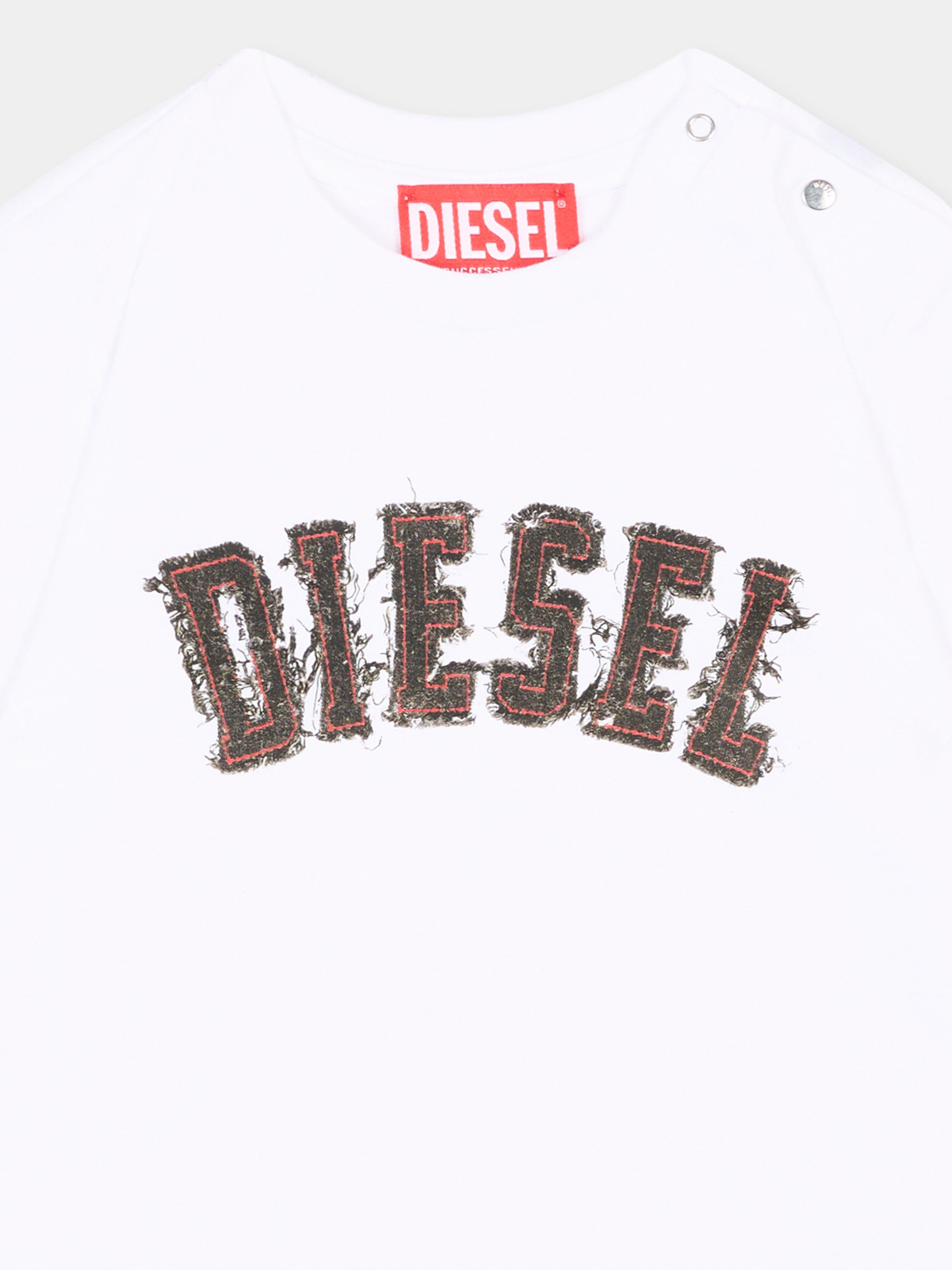 T-Shirt bianca per neonato con logo,Diesel,K00875 00YI9 K100