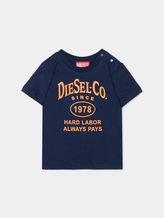 T-Shirt blu per neonato con logo,Diesel,K00881 00YI9 K8AT