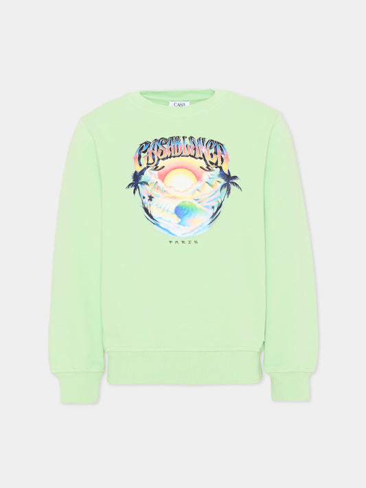 Felpa verde per bambini con onde del mare,Casablanca,K PF26 JTP 371 01