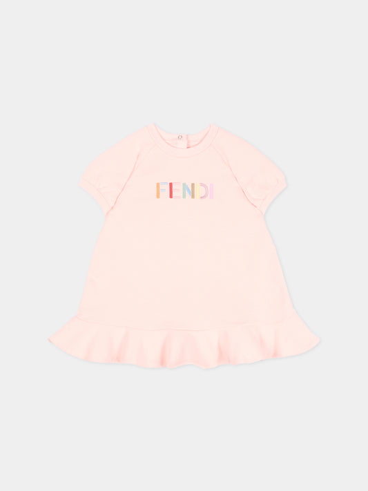 Vestito rosa Fendi per neonata con logo,Fendi Kids,BFB615 5V0 F1UL9