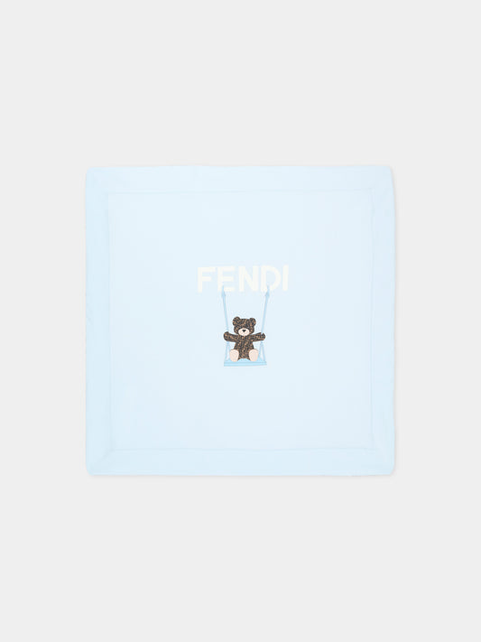 Coperta azzurra Fendi Bear per neonato,Fendi Kids,BUJ339 ST8 F19J4