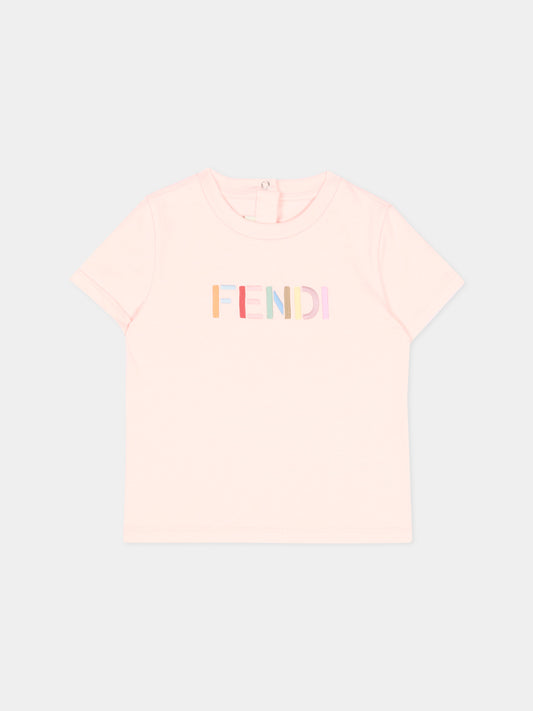 T-shirt rosa per neonata con logo,Fendi Kids,BUI119 AY8D F1UL9