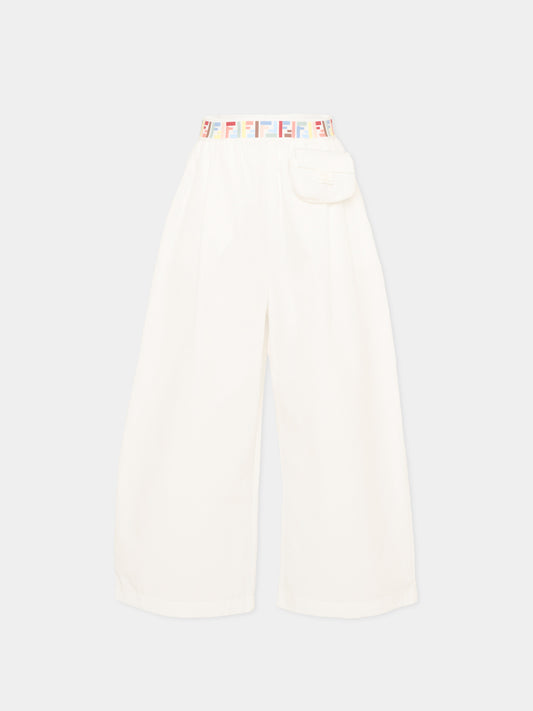 Pantaloni casual bianco per bambina con logo FF,Fendi Kids,JFF404 AEXZ F0TU9
