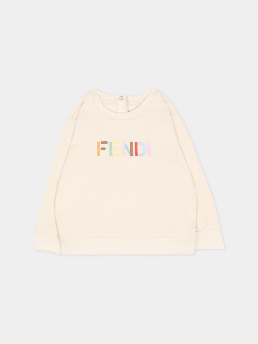 Felpa beige per neonati con logo multicolor,Fendi Kids,BUH104 5V0 F0XW5