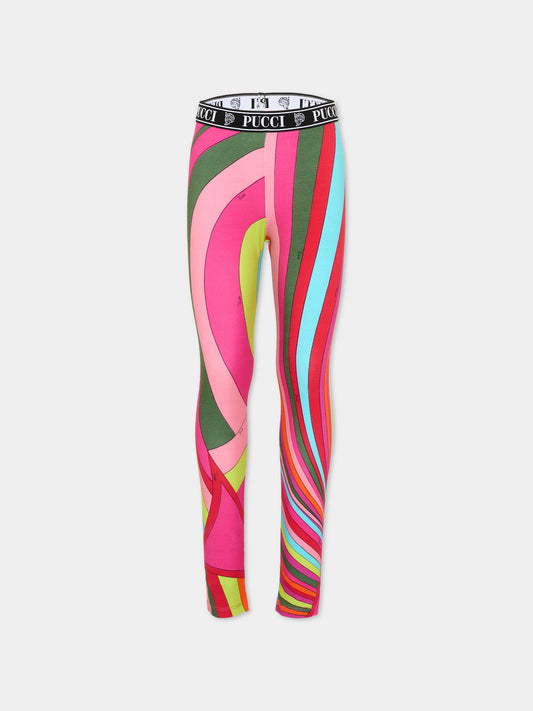 Leggings multicolor per bambina con vortrici,Emilio Pucci Junior,PZ6A41 Z3346 999