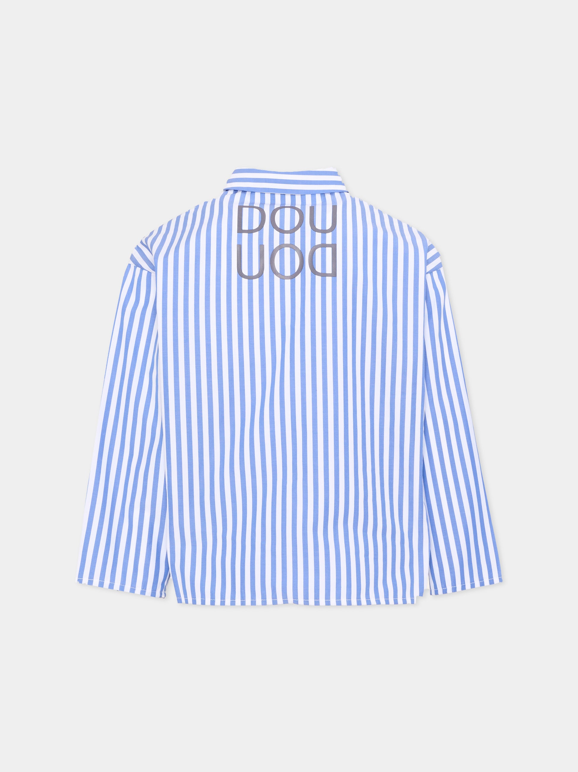 Camicia azzurra per bambina a righe con logo,Douuod Kids,DZ5P20 Z4043 648BC