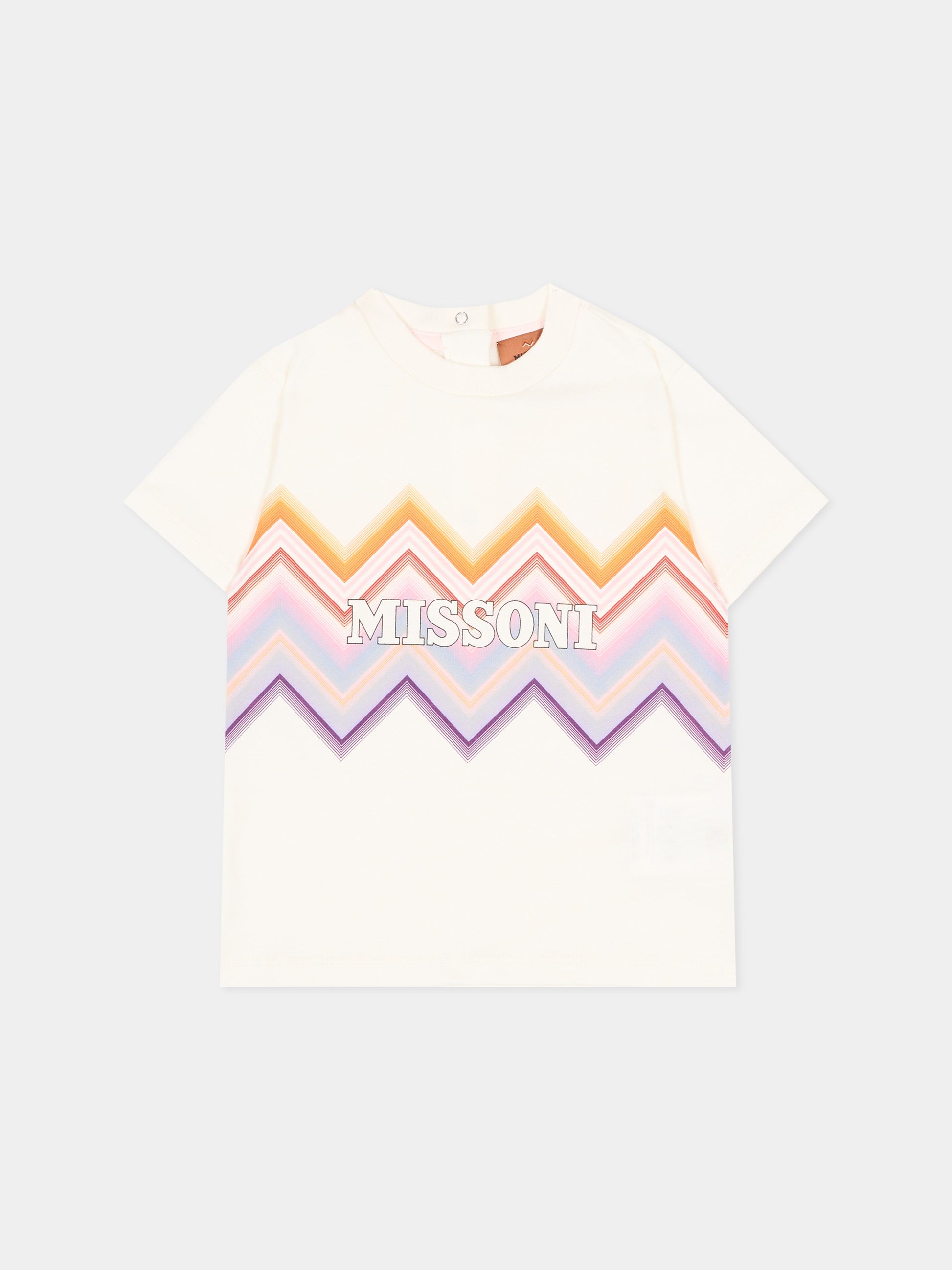 T-shirt avorio per neonata con chevron,Missoni,MZ8001 Z3672 102