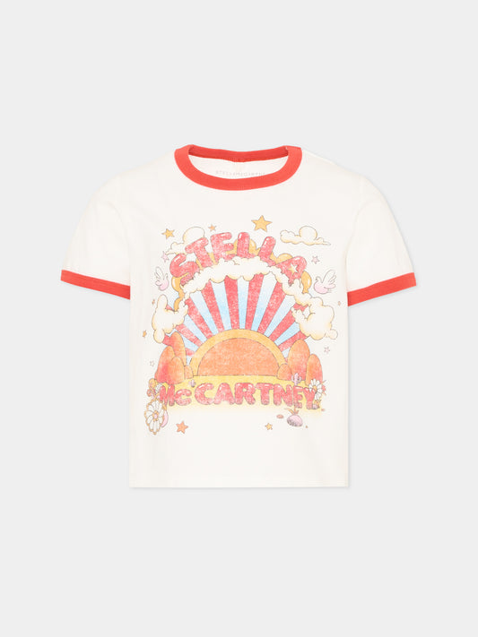 T-shirt avorio per bambina con logo,Stella Mccartney Kids,TZ8A61 Z3772 101